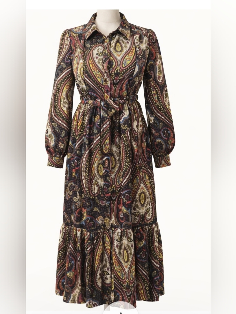 Paisley Long-Sleeve Midi Dress - Multicolor